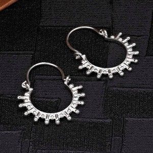 925 Sterling Silver Small Tribal Hoop Earrings For Women, Solar Sterling Silver Hoop Earrings for girls
