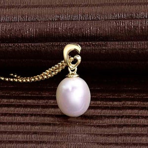 Cute Gold Pendant Necklace with Freshwater Pearl in 9K White or Yellow Gold, Simple 9ct Solid Gold Necklace with a Pearl for Women and Girls
