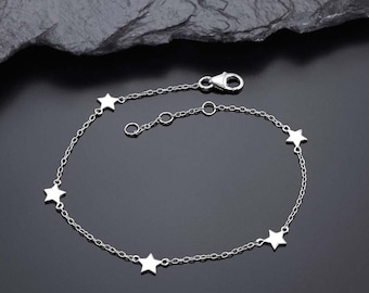 Bracelet étoile en argent sterling 925 pour femme, bracelet chaîne élégant et délicat pour fille en argent, bracelet simple pour femme en argent