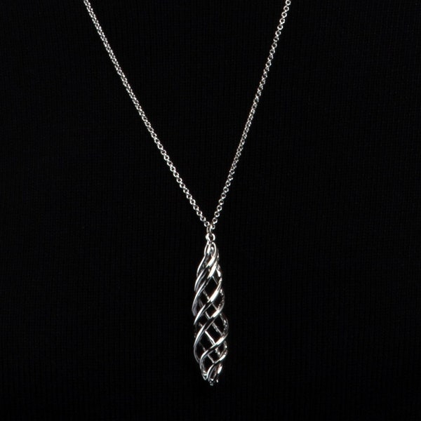 Long Twisted Spiral Silver Pendant Necklace for Women, Elegant Twisted Pendant for Girls with Long Chain,Long Spiral Silver Pendant Necklace