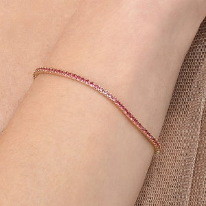 Gold Plated Sterling Silver Tennis Bracelet with Red Cubic Zirconia Stones