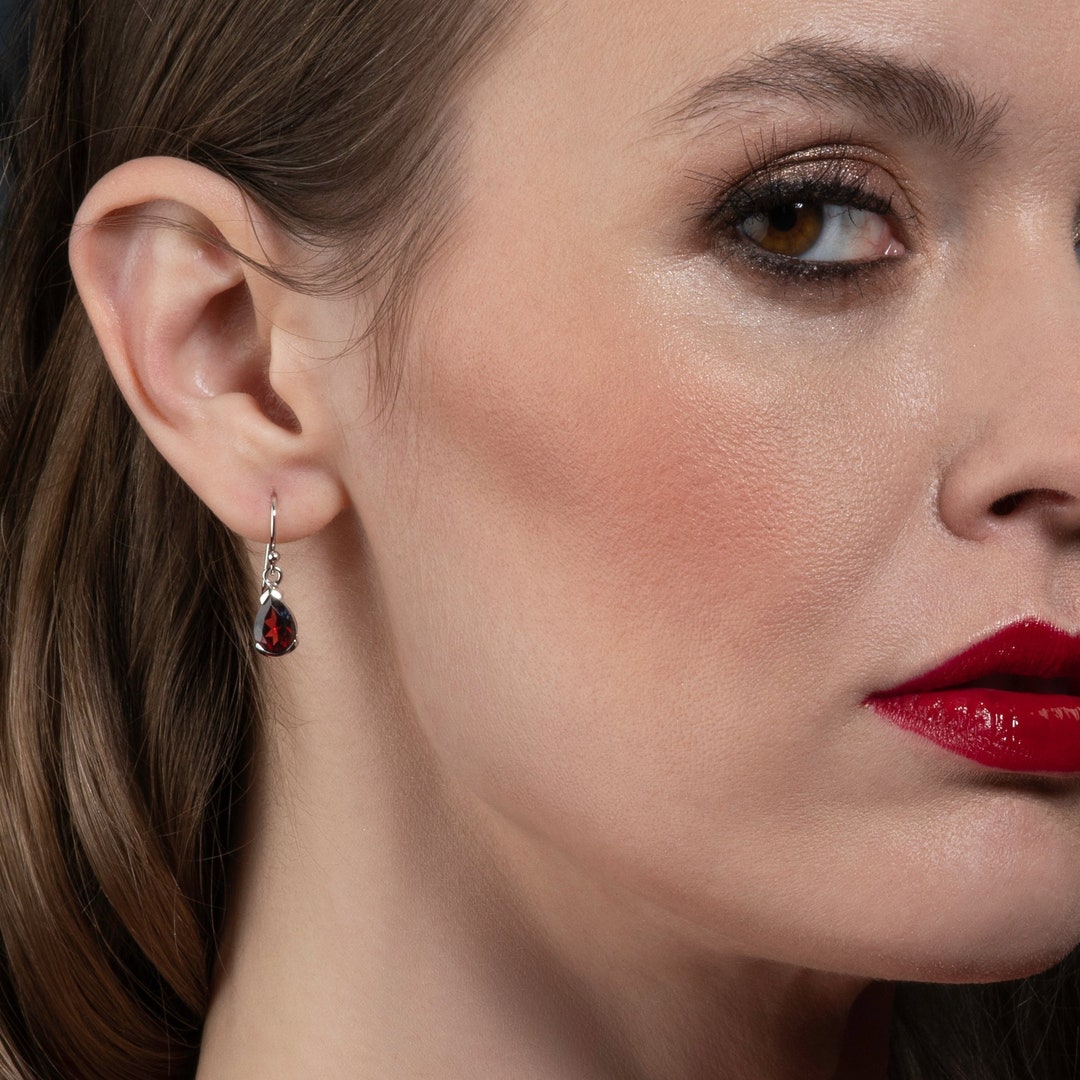 Boucles D'oreilles Argent 925 Avec Grenat Poire - Modèle B834 LOT, Neuf Sans Boîte