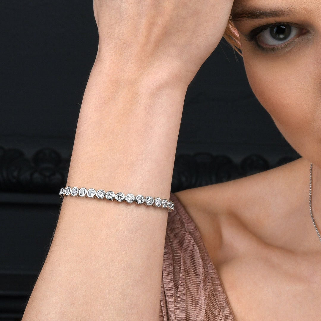 Bracciale Donna In Argento 925, Sottile Con Perline, 17,5 Cm, Elegante E Ipoallergenico