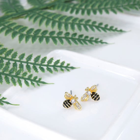 Honeybee Stud Earrings with Cubic Zirconia Accents Honeybee Stud Earrings with Cubic Zirconia Accents