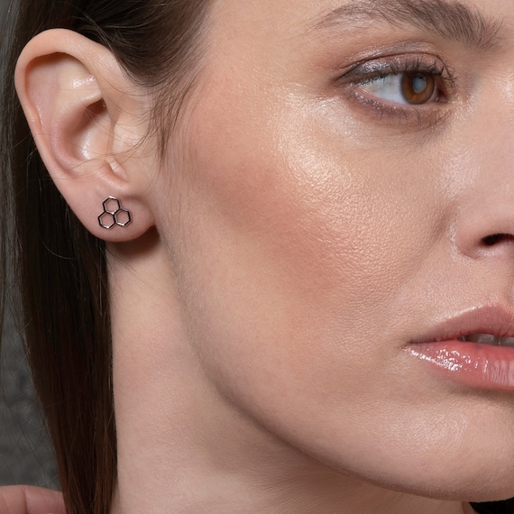 Cute Honeycomb Stud Earrings for Women and Teen Girls Honeycomb Earrings in 925 Sterling Silver Simple Silver Stud Earrings for Her Etsy