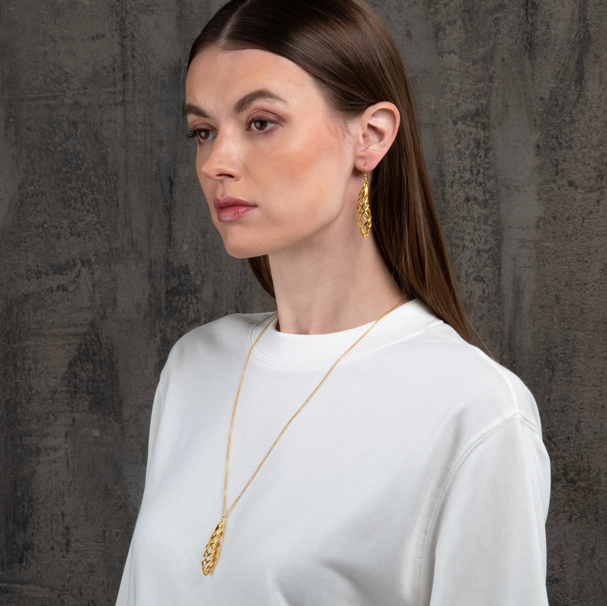 Long Twisted Spiral Gold Pendant Necklace for Women Elegant Etsy