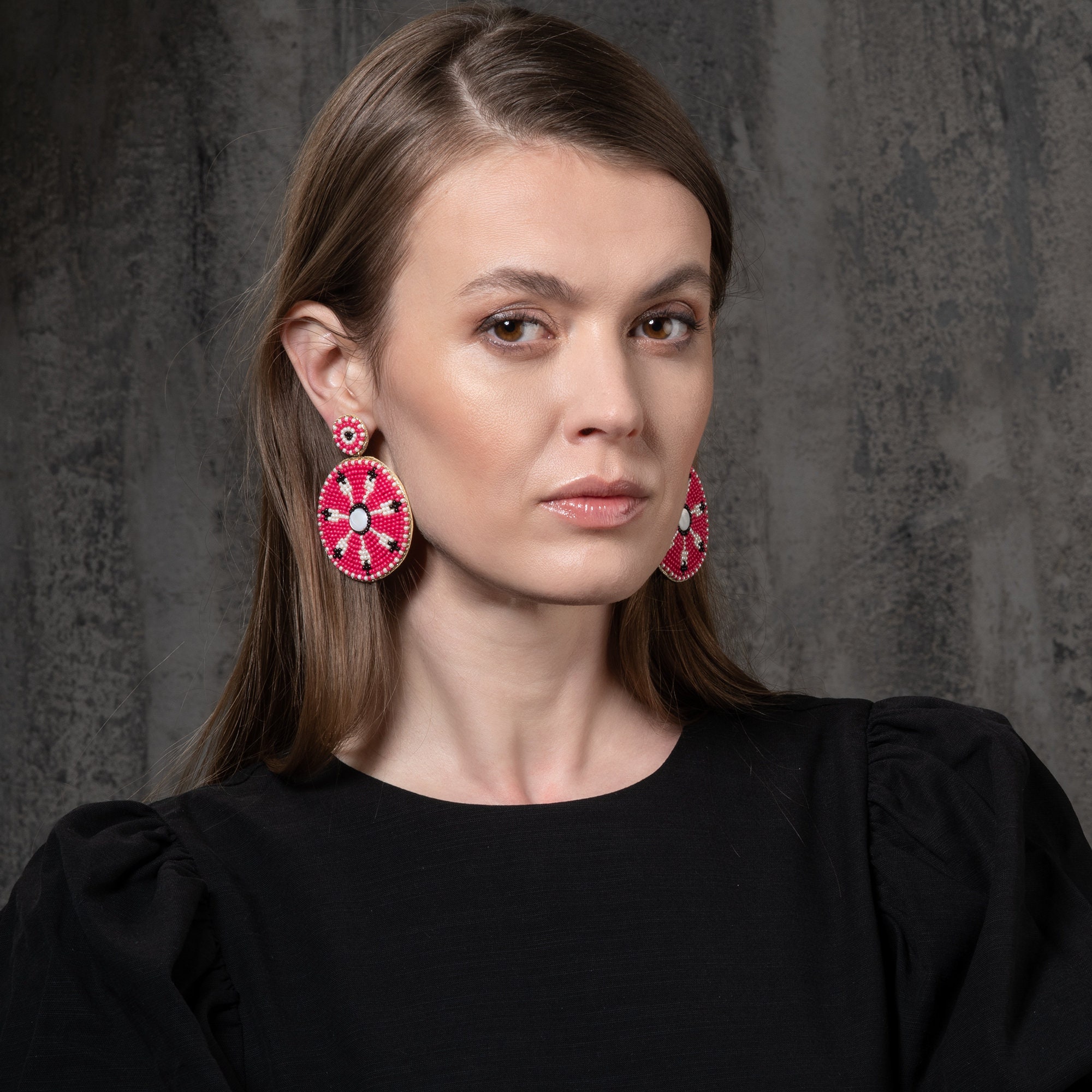 Buy Large dark pink earrings at Amazonin