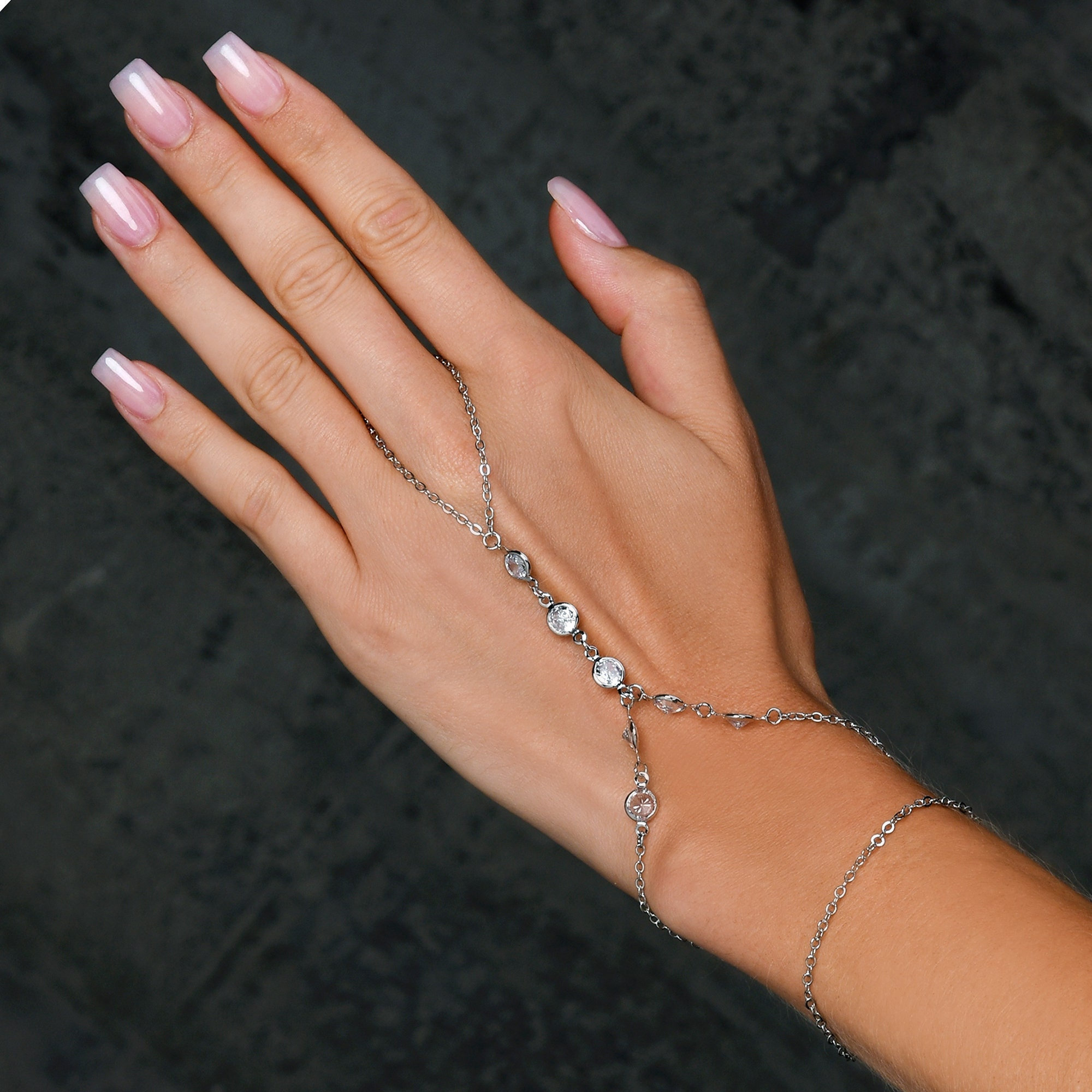 Slave Bracelet for Women and Teen Girls, Hand Jewellery for Women, Silver Hand Chain Bracelet and Ring, Dainty Bohemian Hand Jewelry