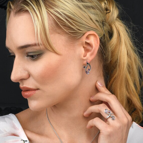 Orecchini in argento 925 a forma di rosa per donne e ragazze
