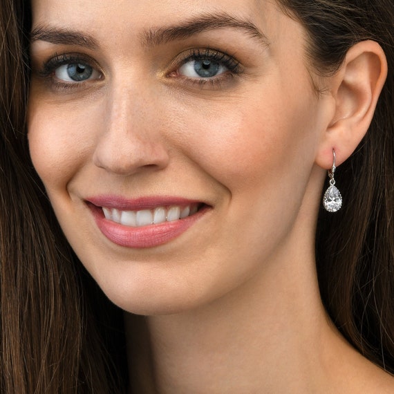 Cubic Zirconia Fan Dangle Chandelier Earrings Rhodium on Sterling Silver Cubic Zirconia Fan Dangle Chandelier Earrings Rhodium on Sterling Silver