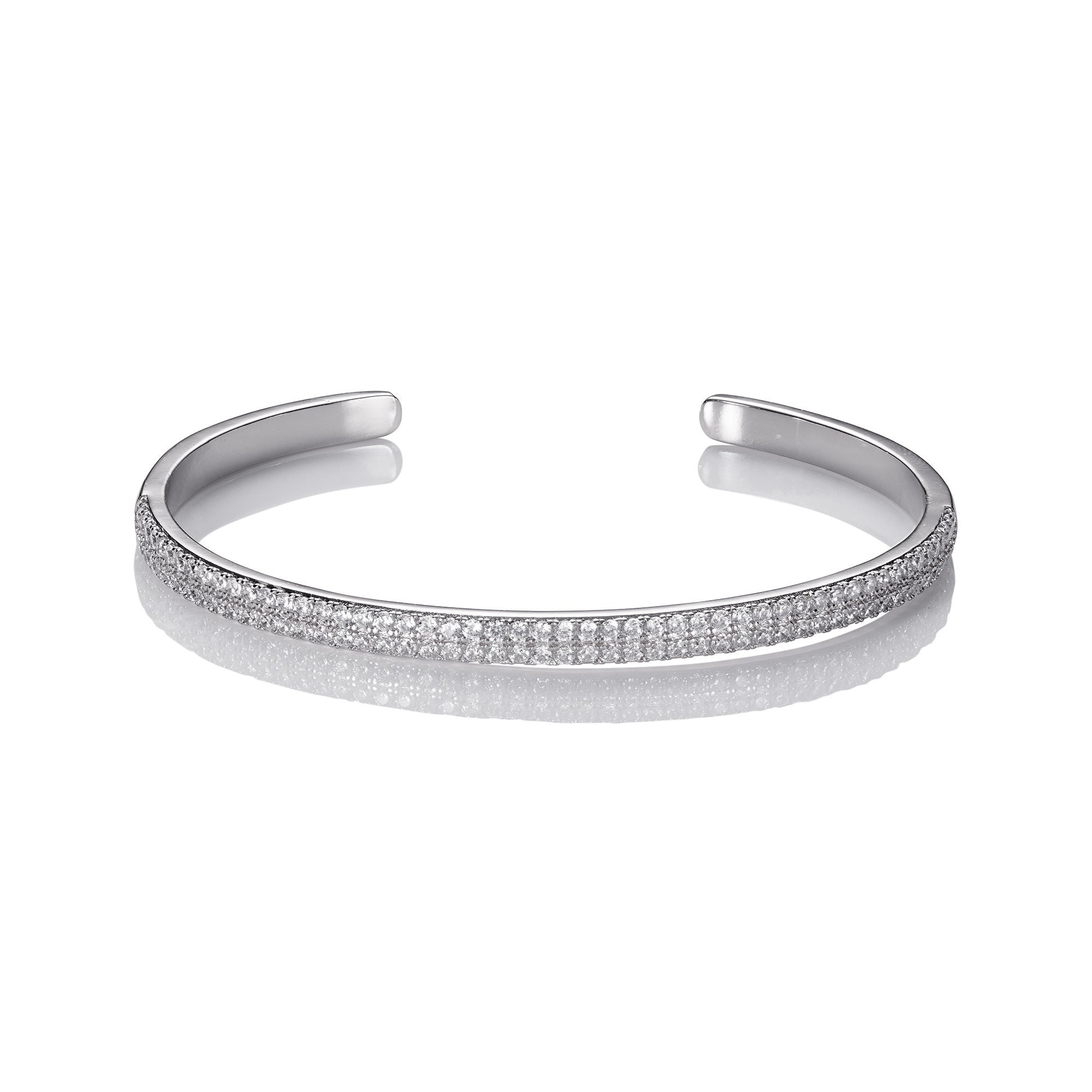 Sterling Silver & Cubic Zirconia Open Bangle Bracelet – 100Sterling