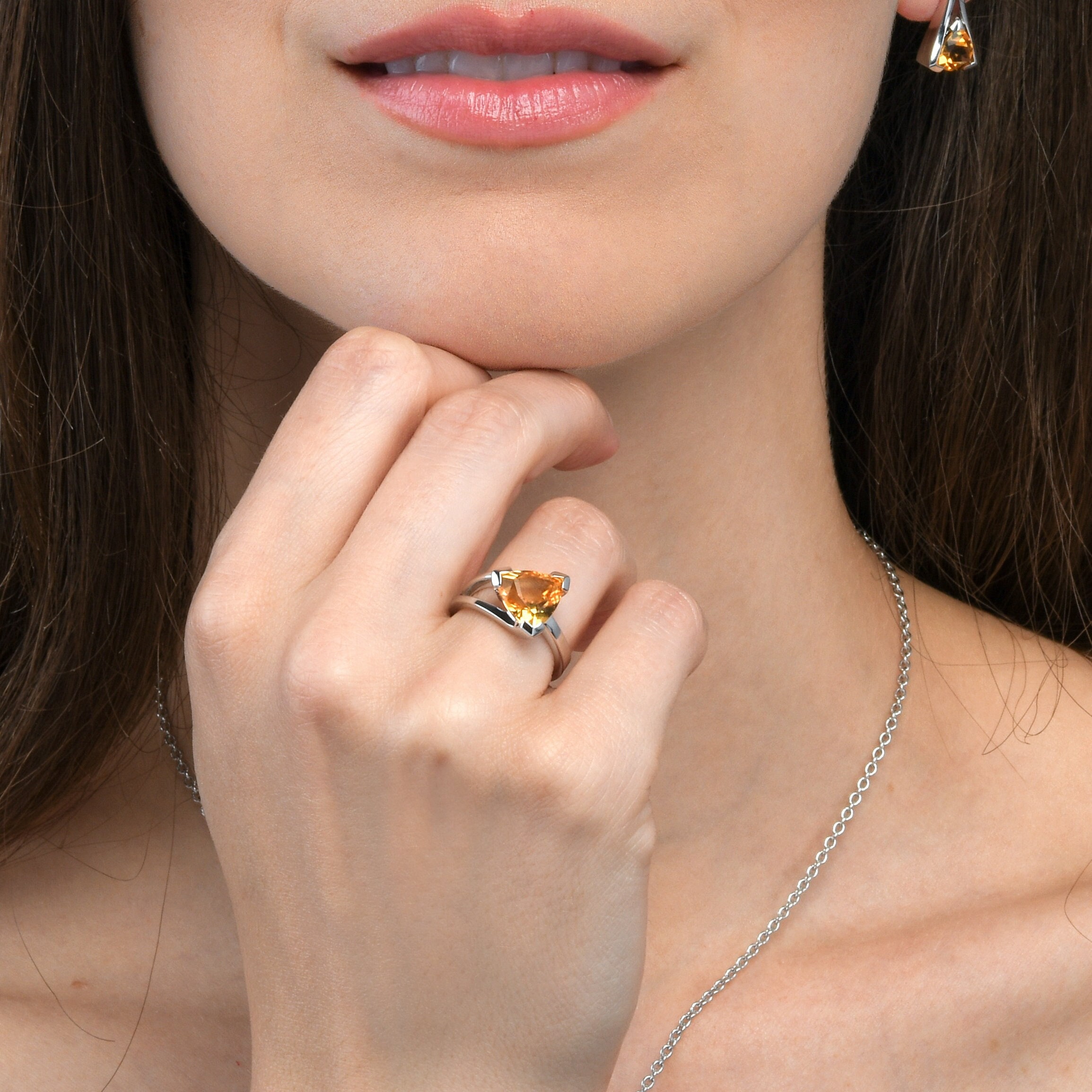 Citrine Ring in 925 Sterling Silver, Silver Ring for Women with Natural Citrine Gemstone, Silver Rings with a Trillion Cut Citrine Stone