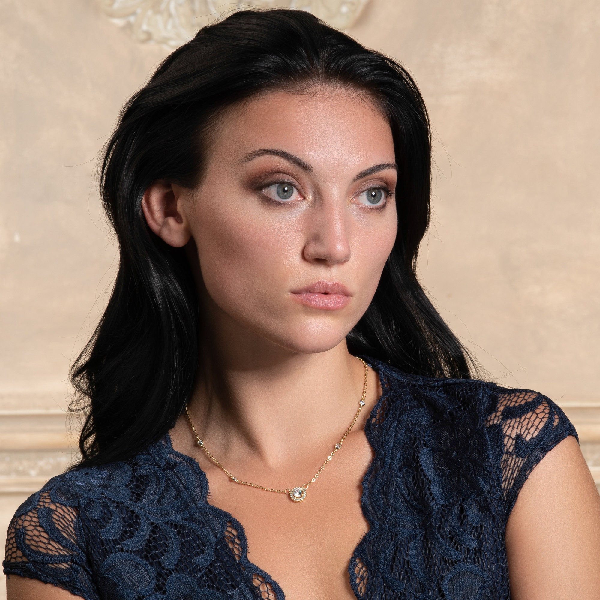 Collana Con Pendente In Oro 9K Citerna – Zirconia Cubica Taglio Brillante, Gioiello Donna Con Certificato Di Autenticità