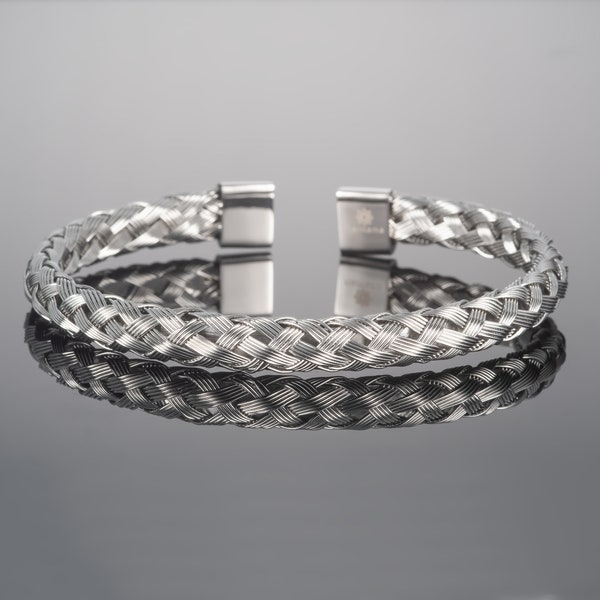 Stainless Steel Cuff Bracelet for Men, Steel Braided Bangle Bracelet for Men, Mens Metal Bracelet with Woven Stainless Steel Strings