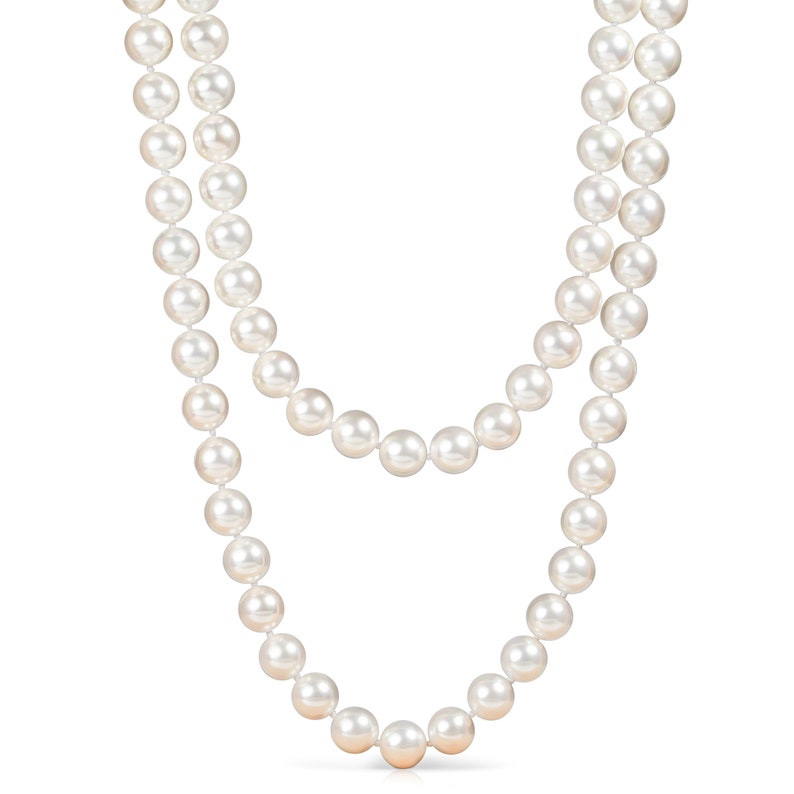 Extra Long Pearl Necklace for Women, 55-inch Long Pearl Necklace for Women with White Shell Pearls, Stylish long Necklace With Shell Pearls image 2