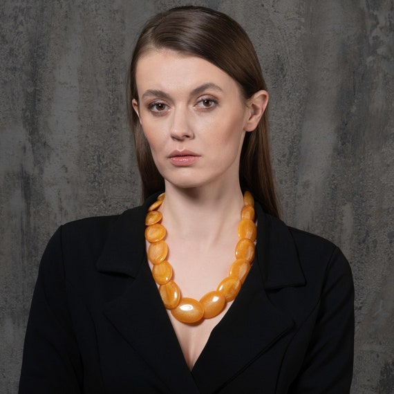 Long Golden Yellow Statement Necklace 