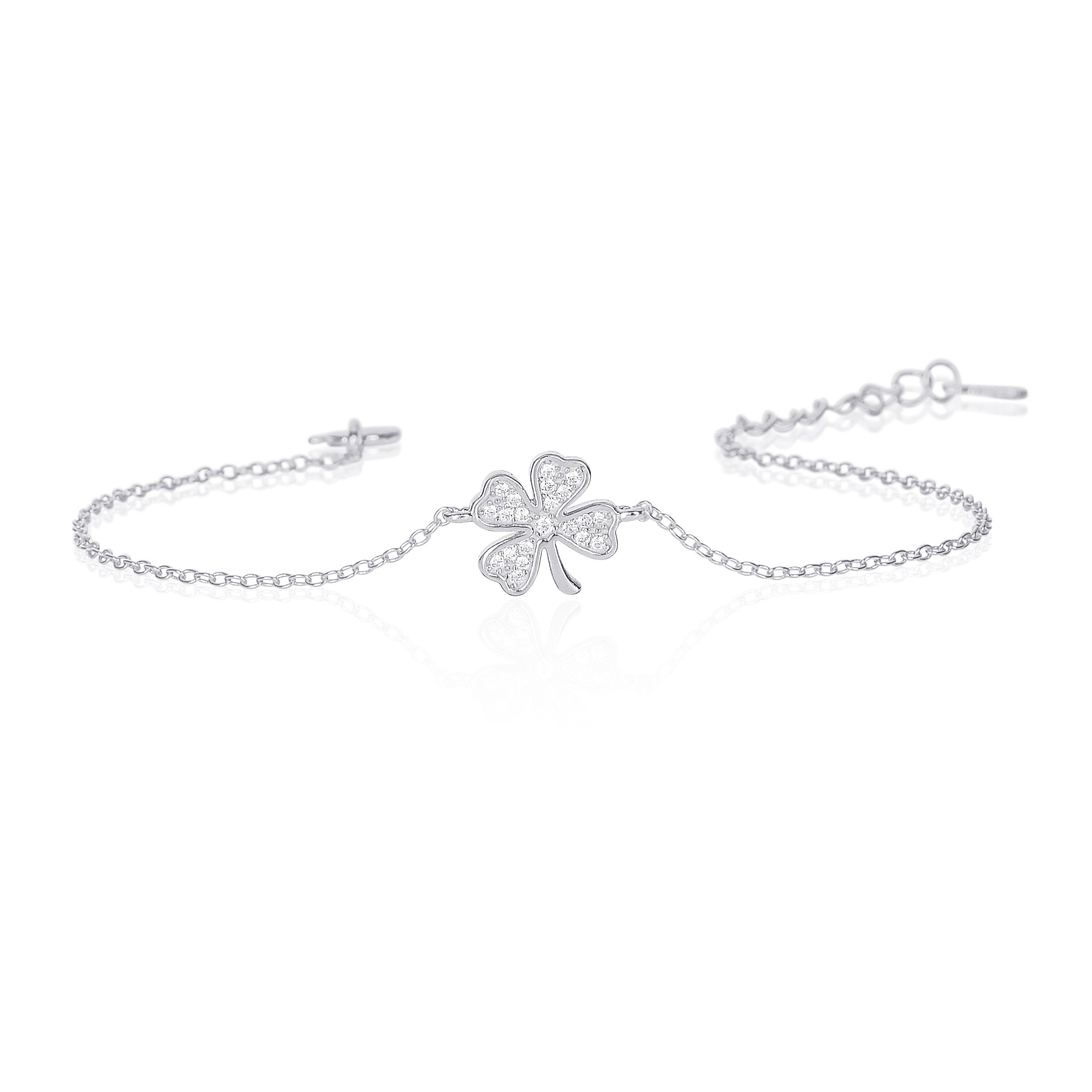 Bracciale Quadrifoglio In Argento 925 Con Zirconi – Portafortuna Regolabile Per Donna E Bambina - 2