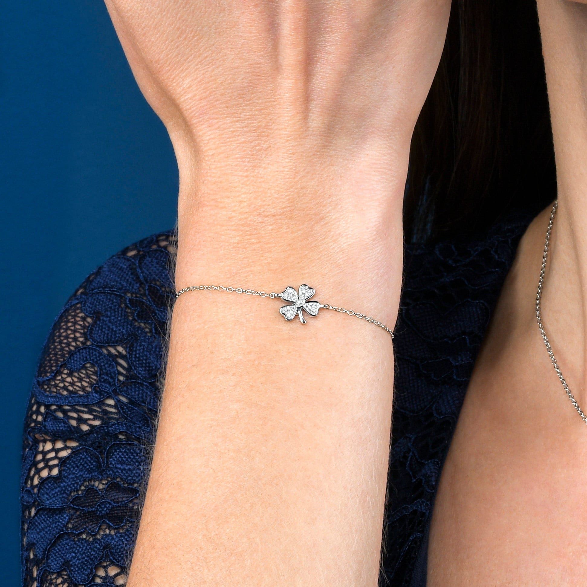 Bracciale da donna in argento Sterling 925 con quadrifoglio
