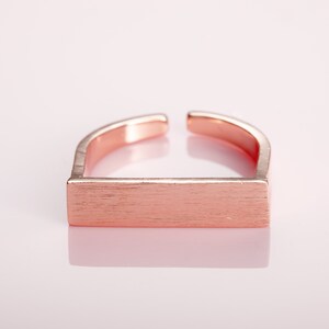 Plain Rose Gold Bar Ring for Women. Womens Open Ring with a Brushed Finish. Adjustable Rings for Women. Simple Rose Gold Rings for Women. image 7