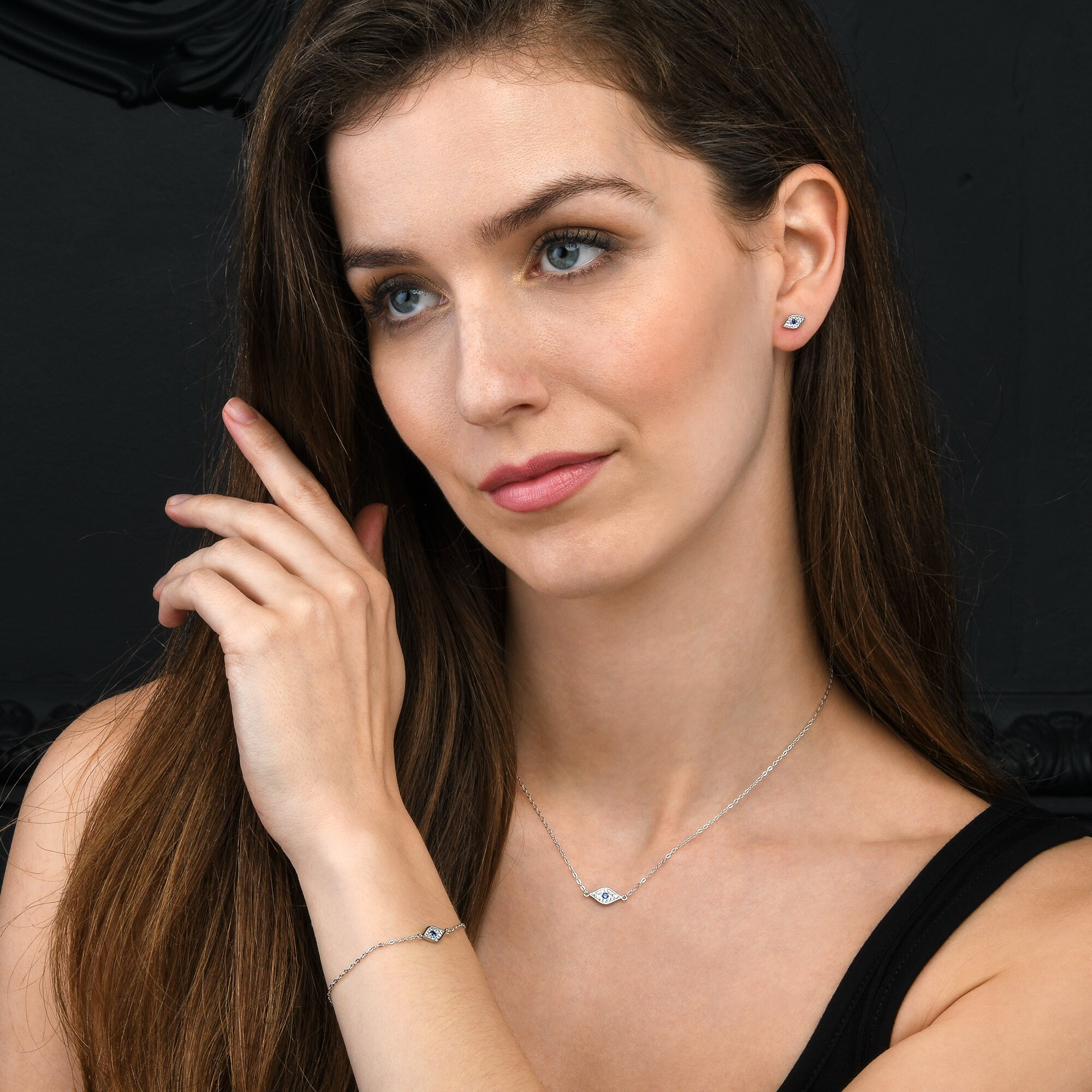 Orecchini a bottone in argento sterling con occhio malvagio, zirconia cubica - Italia