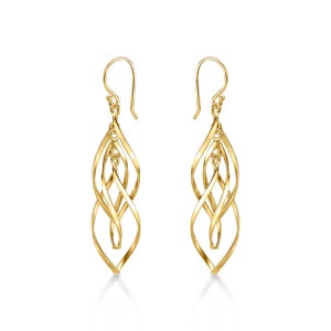 Gold Plated Sliver Long Spiral Dangling Earrings For Women, Gold Plated Dangling Spiral 925 Sterling Silver Twirl Earrings For Girls image 4