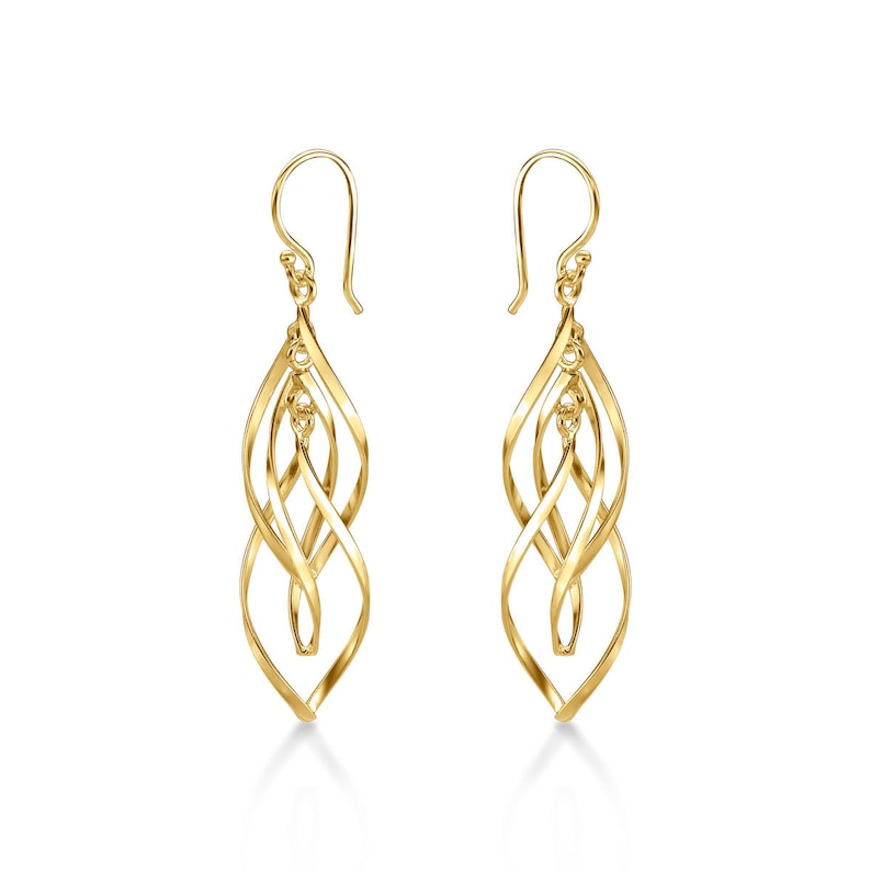 Gold Plated Sliver Long Spiral Dangling Earrings For Women, Gold Plated Dangling Spiral 925 Sterling Silver Twirl Earrings For Girls image 4