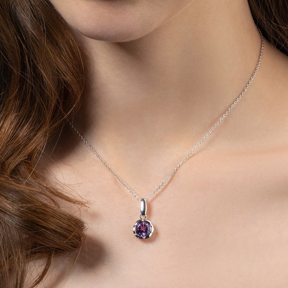 Sterling Silver Amethyst Necklace for Women Natural Amethyst