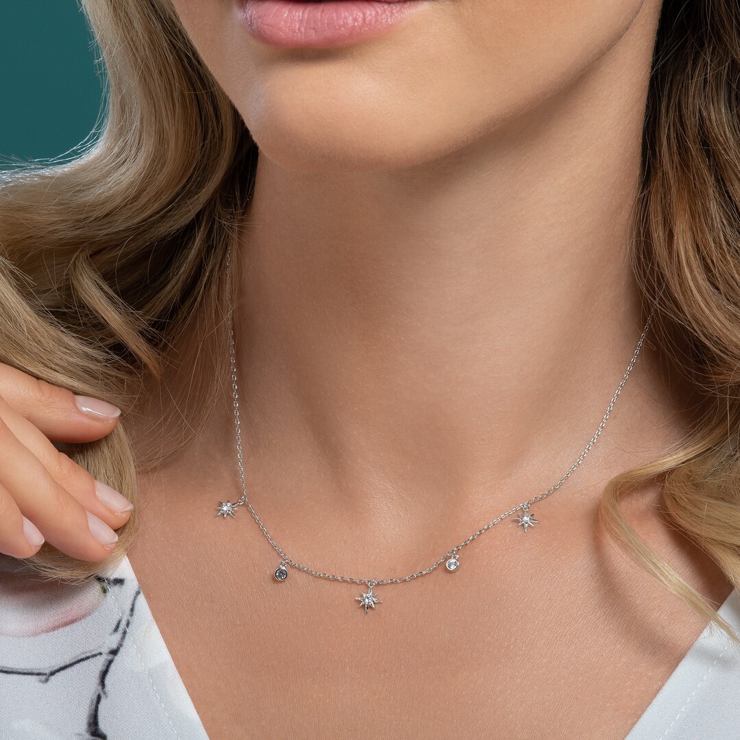 Infinite U elegante Mond stella in argento Sterling 925, con zirconia