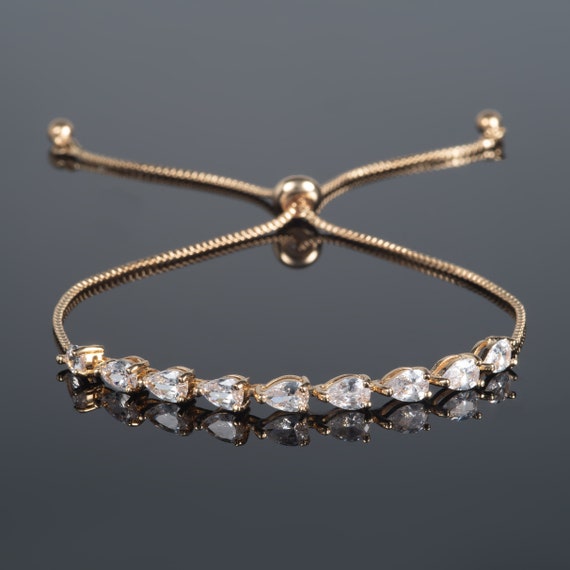 Gold Bracelet for Women and Teen Girls, Dainty Gold Slider Bracelet With  Pear Shaped Stones, Simple Gold Bracelet With Cubic Zirconia Stones -   Hong Kong