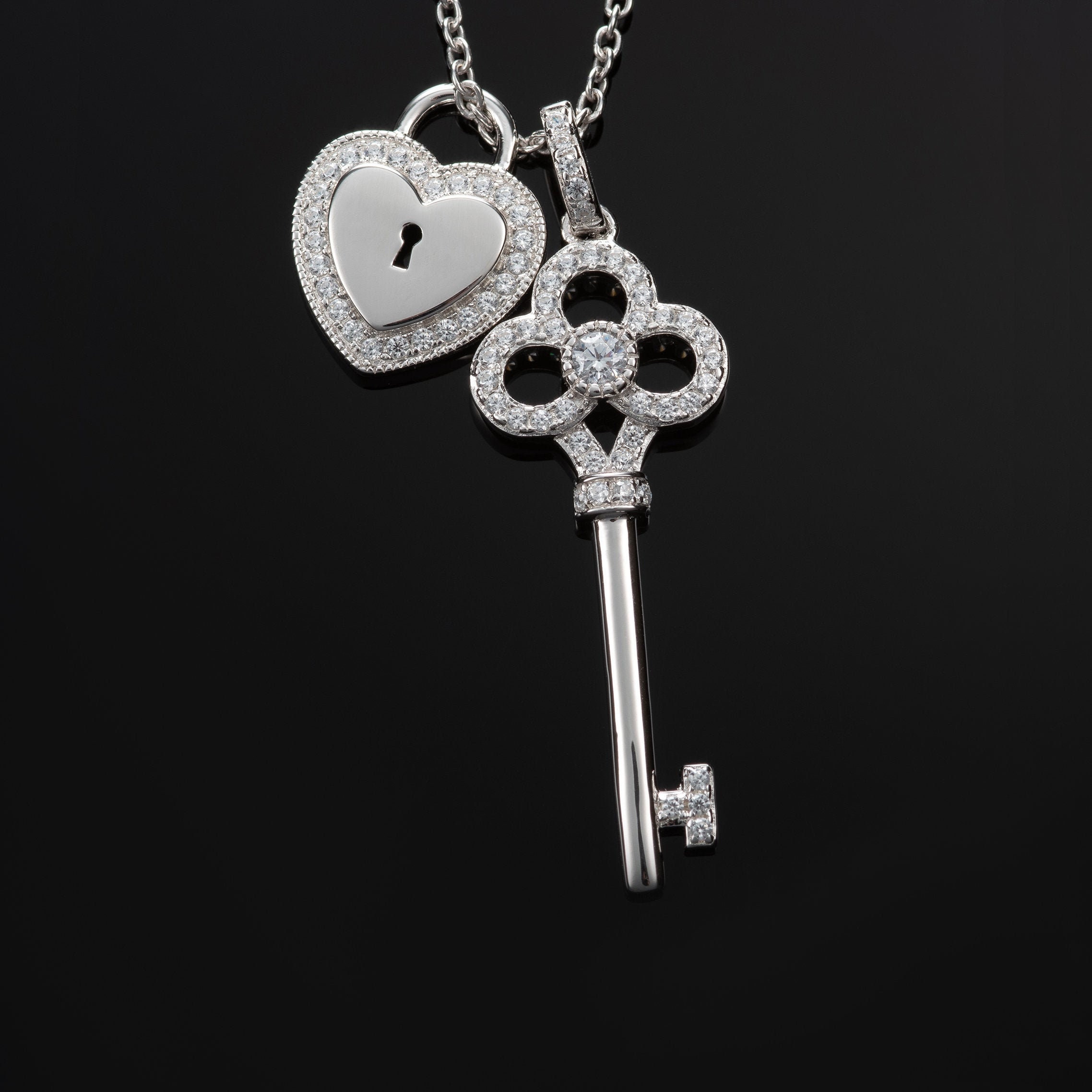 Love Heart Key Pendant Sterling Silver 925 Friendship Necklace Charm Fine Jewelry 