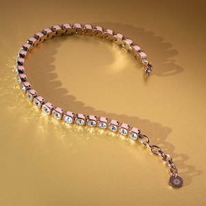 Namana Rose Gold Tennis Bracelet for Women. 18ct Rose Gold Plated Stainless Steel Bracelet set with Swarovski Crystals.
