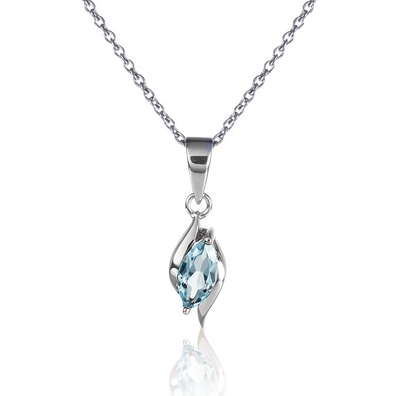Chaîne Argent 925 Avec Pendentif Topaze Bleu - 44 Cm, Occasion Très Bon état