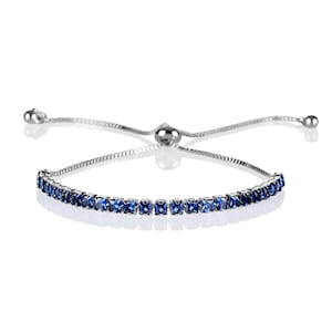 Bracelet bleu pour femmes et adolescentes, bracelet argenté avec pierres bleues, bracelet Dainty Slider, bracelet tennis avec pierres de zircone bleues image 2