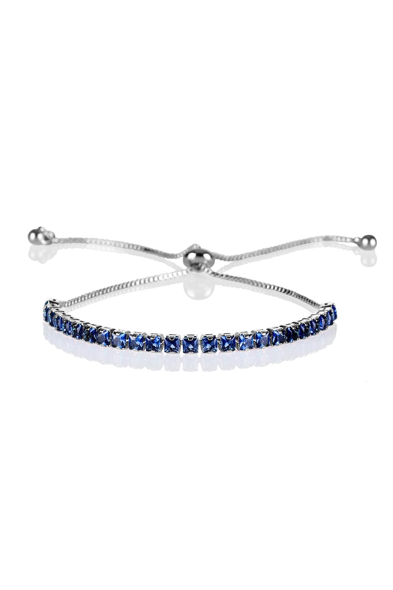 Bracelet bleu pour femmes et adolescentes, bracelet argenté avec pierres bleues, bracelet Dainty Slider, bracelet tennis avec pierres de zircone bleues image 2