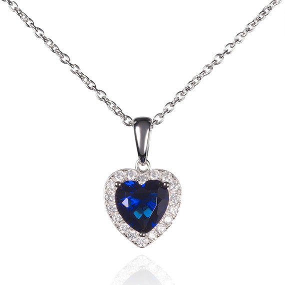 925 Sterling Silver Blue Heart Necklace for Women Silver Pendant With Heart Shaped Sapphire Blue Stone and White Cubic Zirconia Stones Etsy