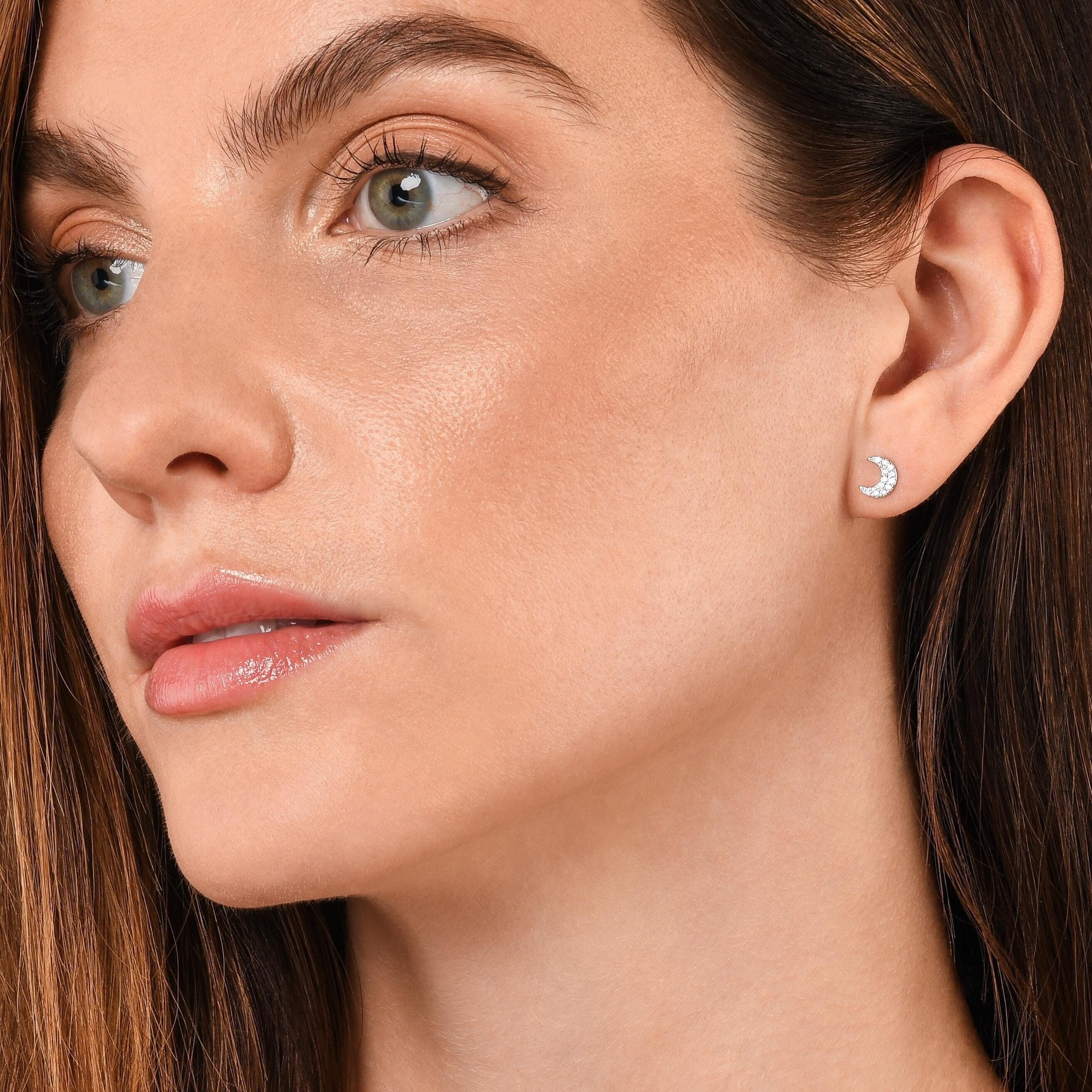 Ryaupy 1Paio Donna Argento Stella Luna Dangle Orecchini - Orecchini Pendenti a Cerchio Piccoli Asimmetrici