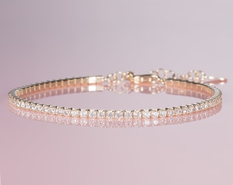 Gold, Rose Gold or Silver Tennis Bracelet for Women, 925 Sterling Silver Tennis Bracelet with Clear or Coloured Cubic Zirconia Stones