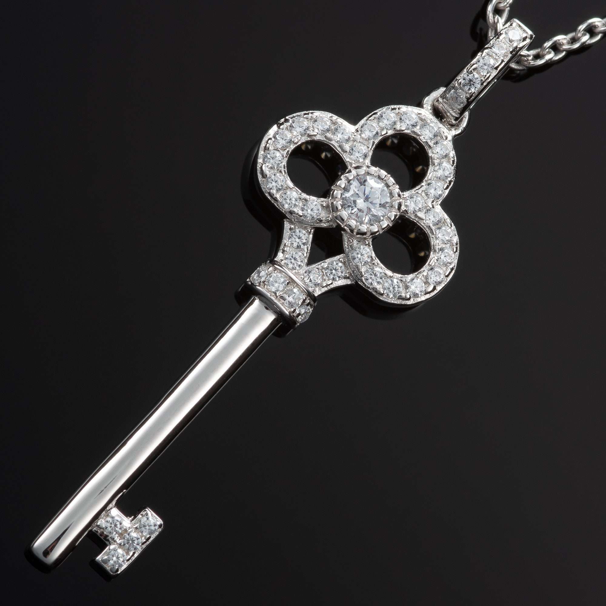 【メール便送料無料対応可】 925 Sterling Silver Heart and Key Pendant Necklace for Women ネックレス・ペンダント