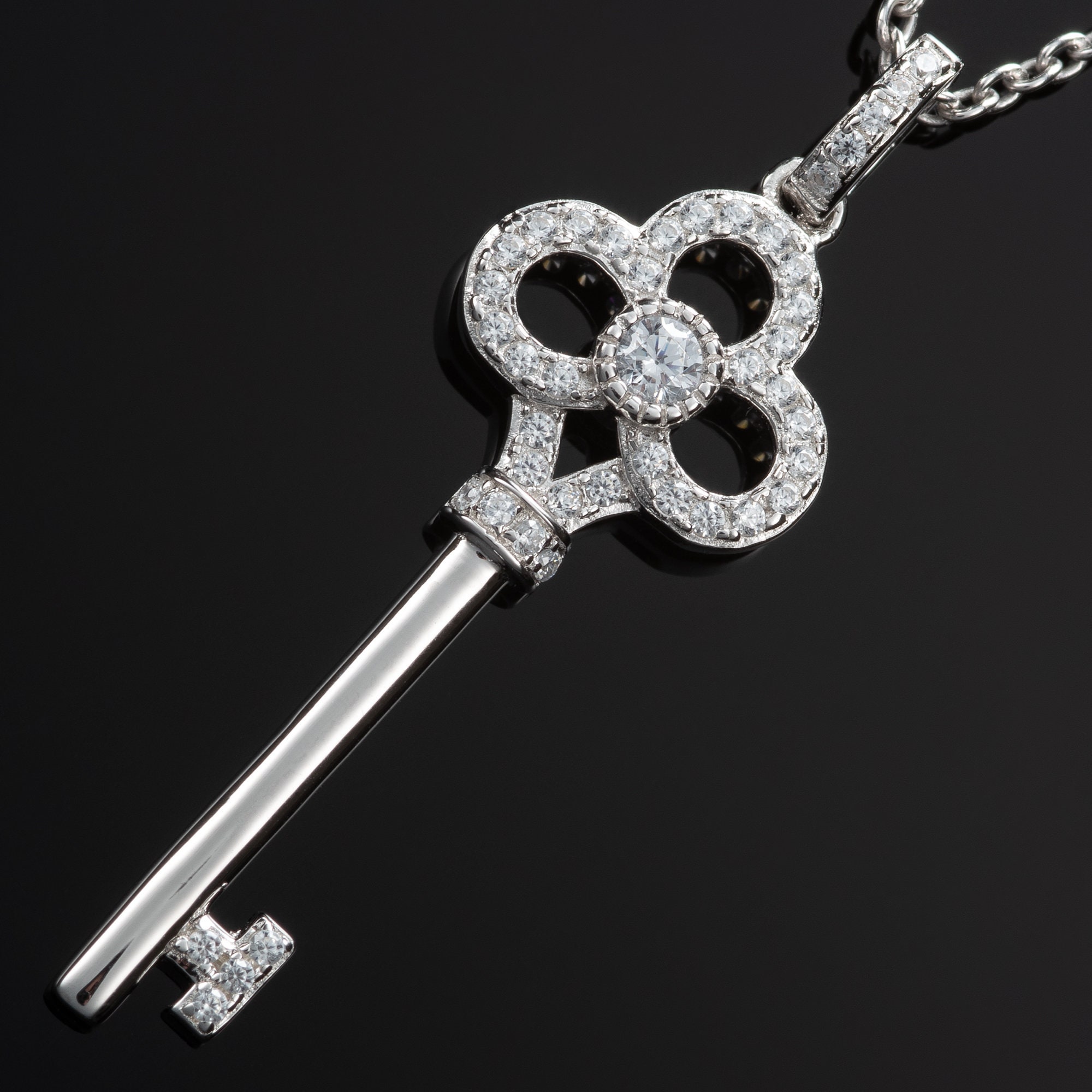 Silver Signity CZ Heart Key Necklace – Jewelure