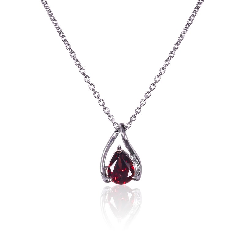 925 Sterling Silver Necklace With Semi-Precious Pear-Shaped Garnet Gemstone for Women, Natural Garnet Pendant Necklace For Girls In Silver image 2