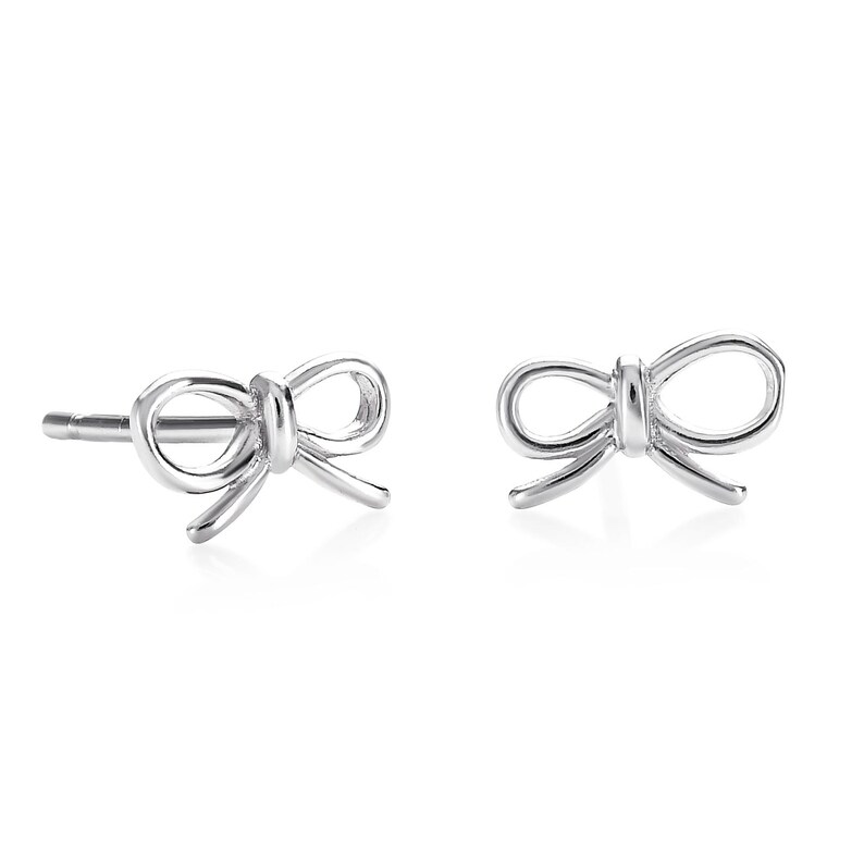 Zierliche Schleifen-Ohrstecker aus rhodiniertem 925er Sterlingsilber Bild 2