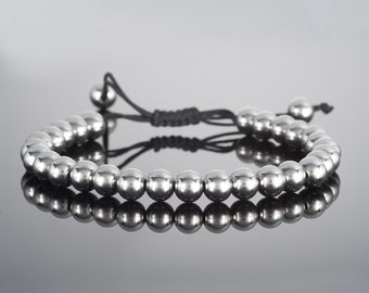 Adjustable Bead Bracelet for Men and Teenage Boys, Silver Beaded Friendship Bracelet for Men, Metal Beads Bracelet on Adjustable Black Cord