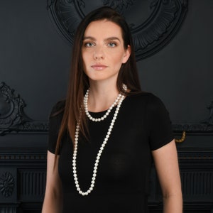 Extra Long Pearl Necklace for Women, 55-inch Long Pearl Necklace for Women with White Shell Pearls, Stylish long Necklace With Shell Pearls image 6