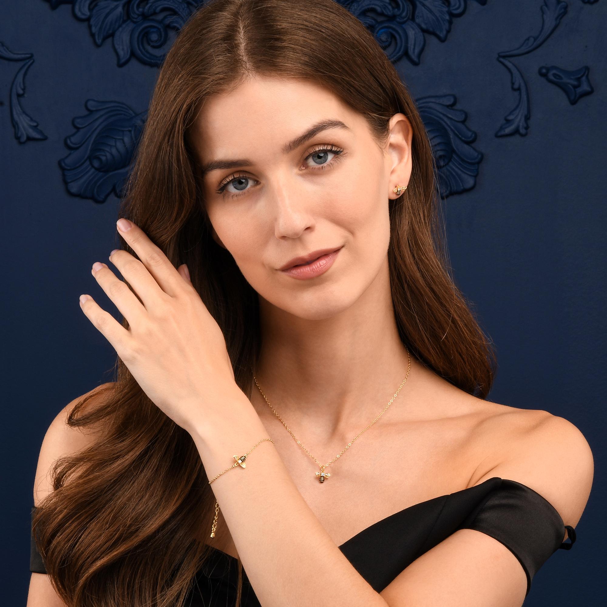 Namana Orecchini A Forma Di Ape In Oro Giallo 18k – Con Zirconia E Smalto Nero, Per Donna E Ragazza - 3