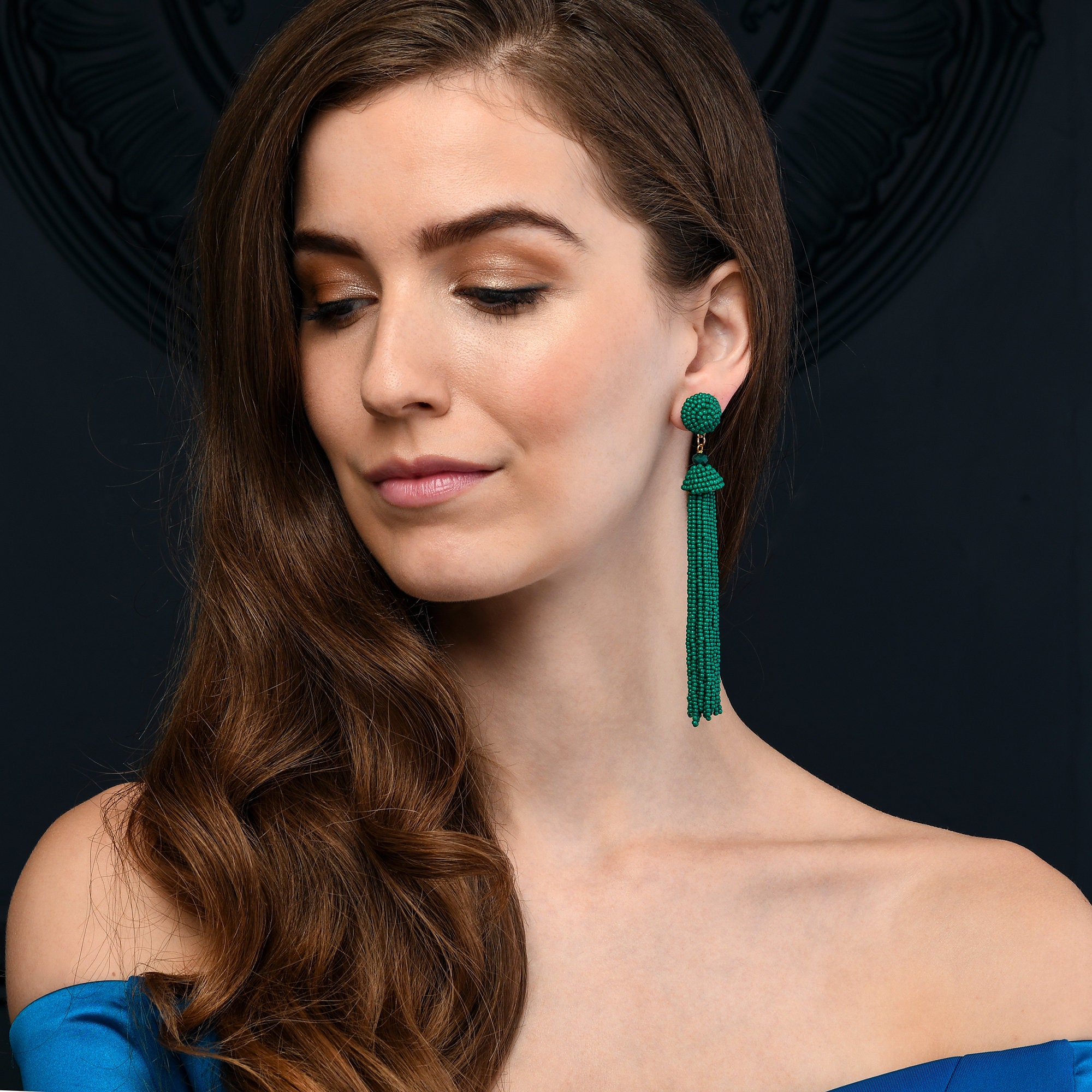 Hunter green shop tassel earrings