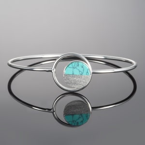 Turquoise Bangle Bracelet for Women, Cuff Bracelet Turquoise, Silver Cuff Bangle for Women with Brushed Finish, Turquoise Bracelet Women