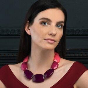 Purple & Pink Statement Necklace for Women, Handmade Boho Chic Chunky Necklace in purple and pink Resin,Bohemian Costume Jewellery for Women image 5