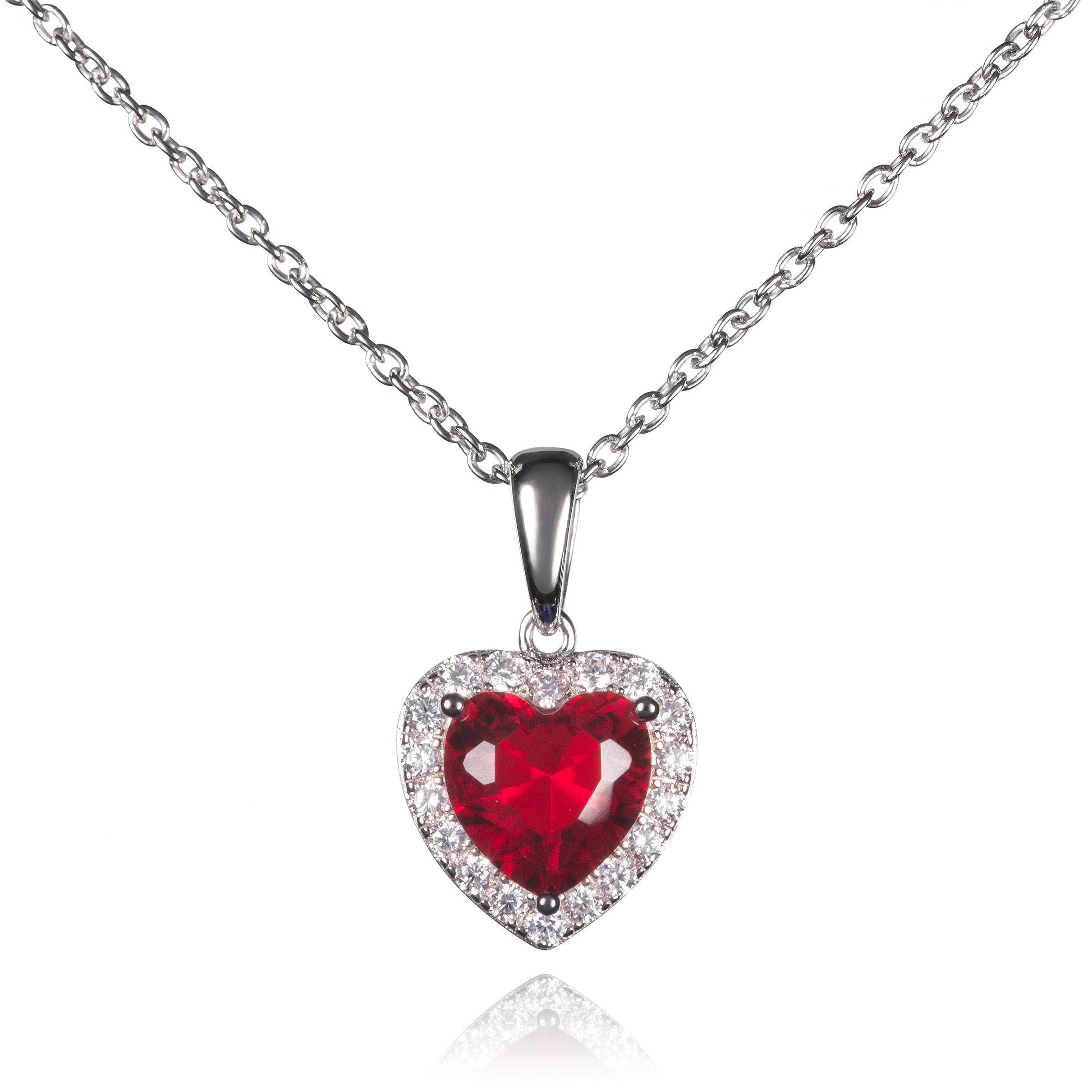 ★ROSEMONT★ Silver Heart Necklace RC24B16E Double Diamond Heart Pendant in Sterling Silver