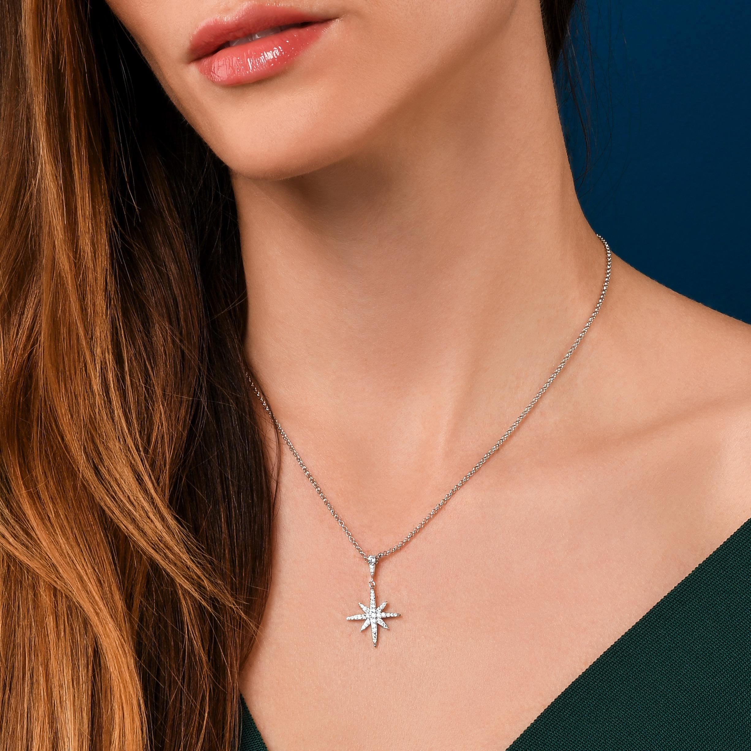 Collana Con Ciondolo A Forma Di Stella Polare Per Donna, Collana A Forma Di Stella Polare In Argento Con Pietre Di Zirconia Cubica, Collana A Forma Di Stella Scintillante Per Donne E - Foto 7