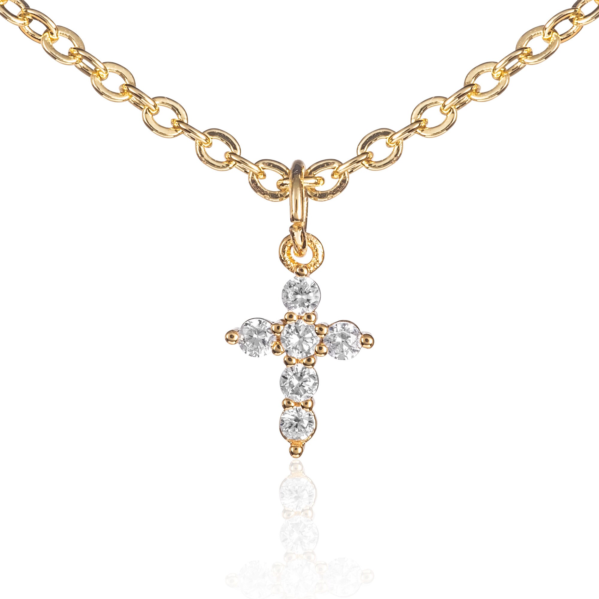 Collier Ras Du Cou Plaqué Or Blanc 18 Carats Avec Pendentif Croix - Cadeau élégant Pour Femme, Fille - Longueur Réglable